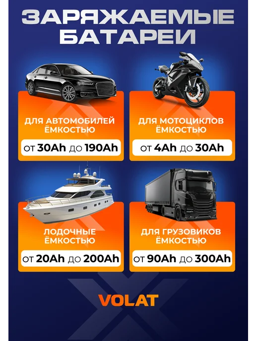 VOLAT Зарядное устройство для аккумулятора автомобиля 12В, 24В, черный, фото 2