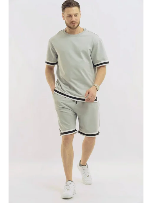 T.A Shop Костюм с шортами летний с футболкой спортивный, серый