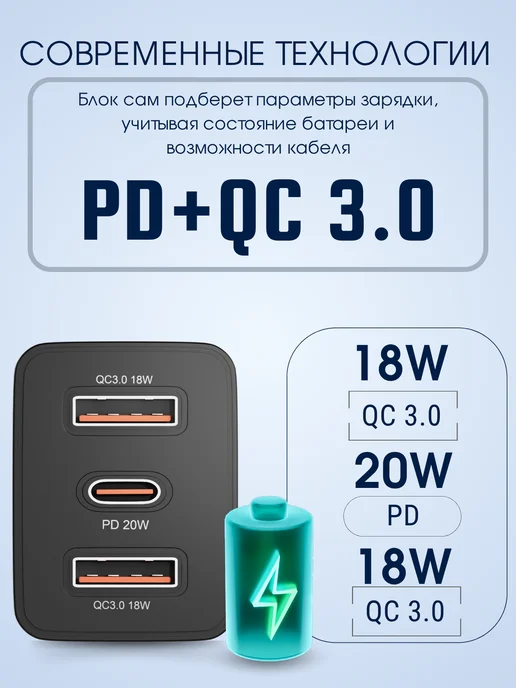 Блок питания, быстрая зарядка type-c, черный, фото 4