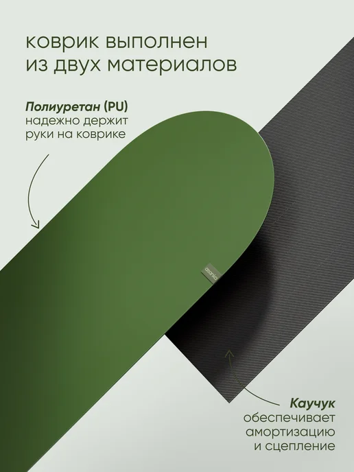 asanka Коврик для йоги и фитнеса каучуковый, зеленый, фото 2