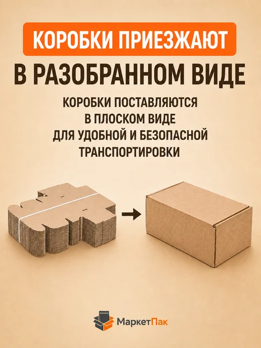 Маркет Пак Коробка для упаковки самосборная 70x70x130 мм – 25 шт, 70x70x130 мм, 25 шт, фото 3
