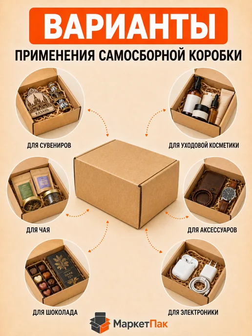 Маркет Пак Коробка для упаковки самосборная 70x70x130 мм – 25 шт, 70x70x130 мм, 25 шт, фото 7