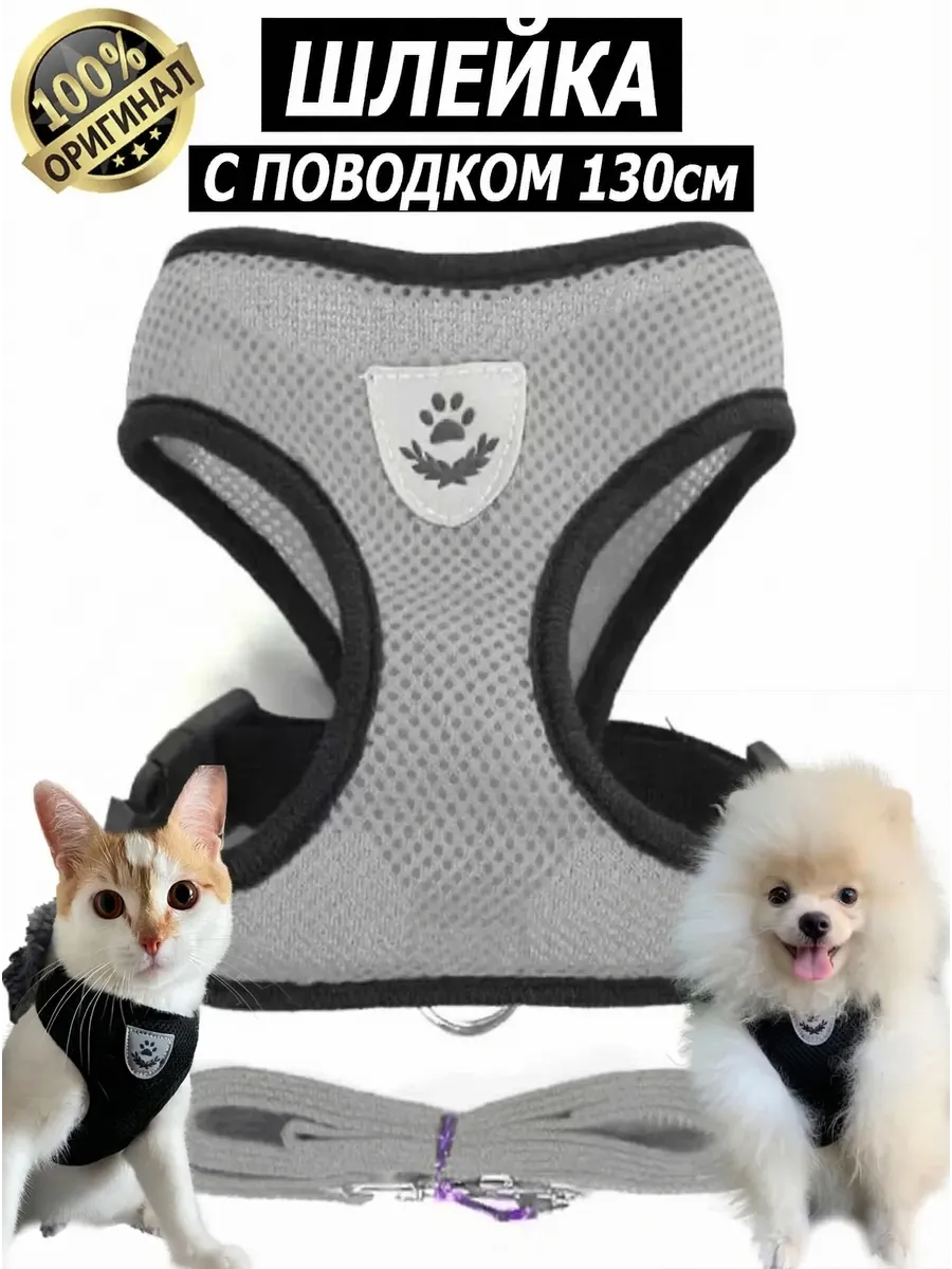 Шлейка прогулочная с поводком для собак и кошек