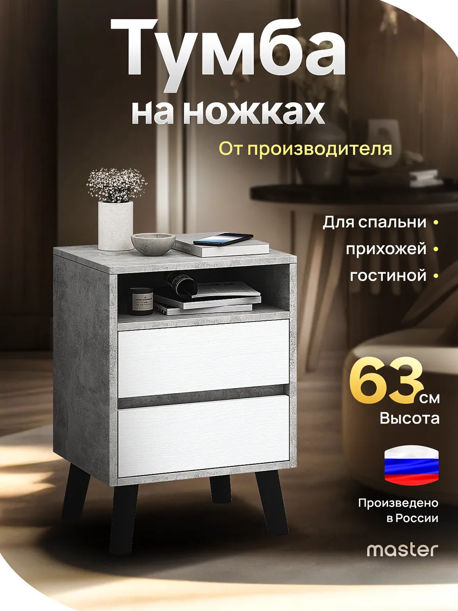 Напольная тумба с полкой и ящиками на ножках