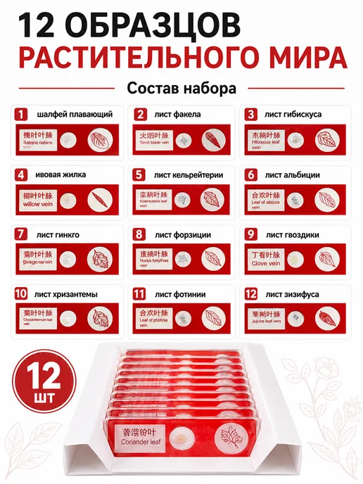 Препараты для микроскопа набор 48 образцов, красный, фото 2