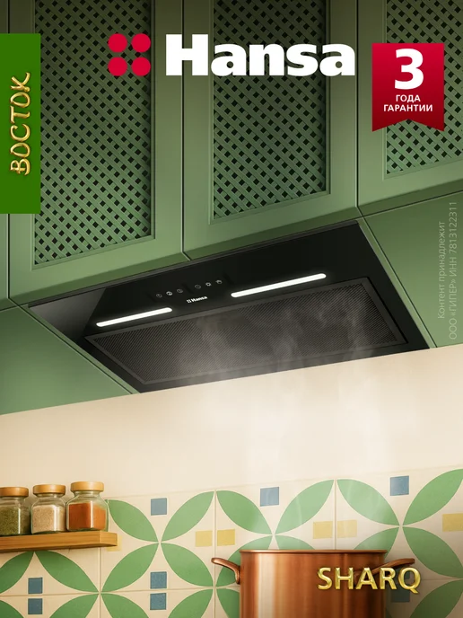 Hansa Вытяжка кухонная встраиваемая 60 см сенсорная OMP6553BGH-G, черный