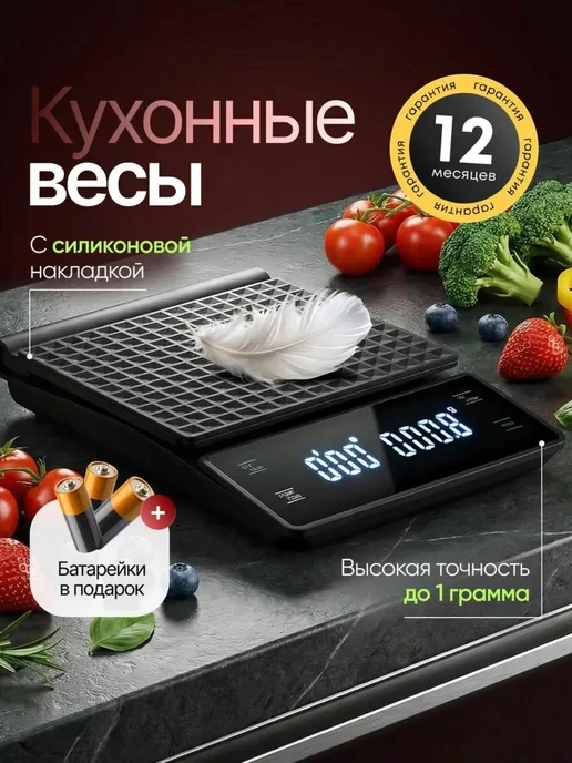 MIME Весы кухонные электронные настольные точные, черный