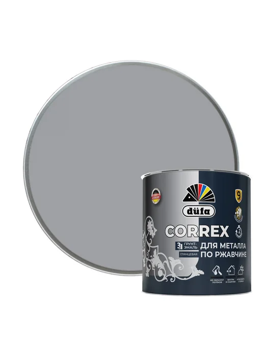 dufa Грунт-эмаль по ржавчине гладкая Correx 3 в 1 RAL-7004, 2 л, 2 л
