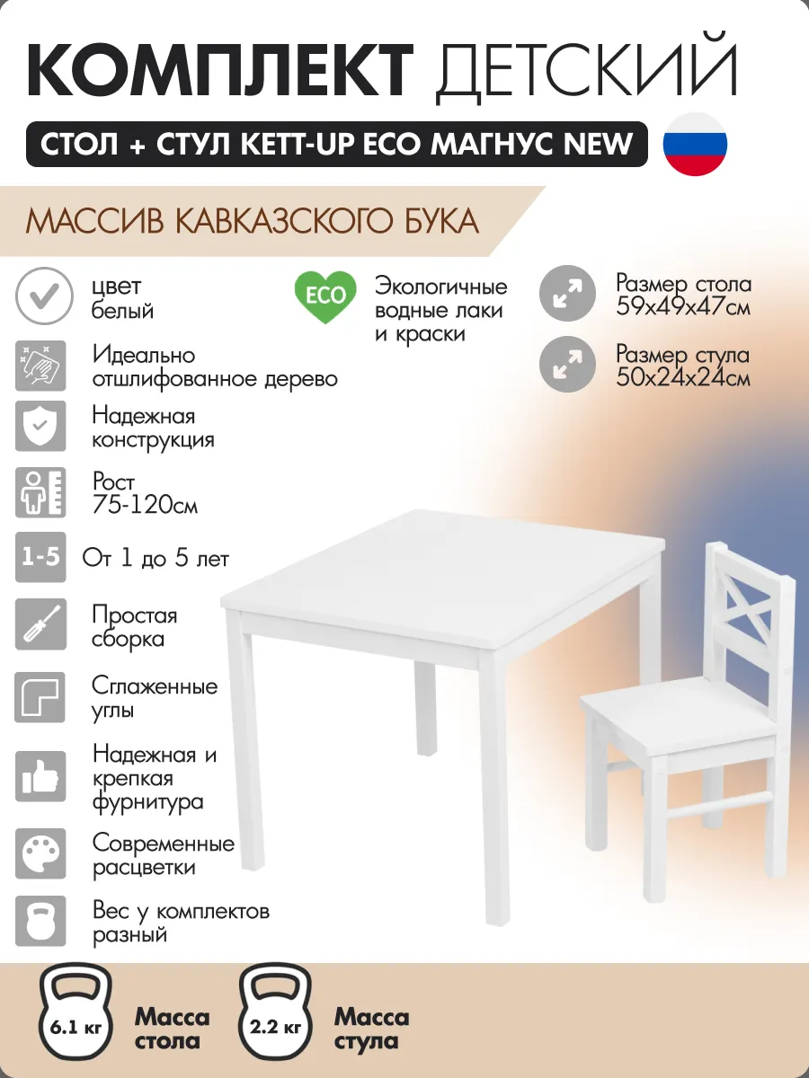 Комплект детский СТОЛ + СТУЛ МАГНУС NEW белый