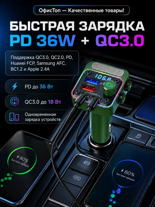 UITAETID FM трансмиттер FM модулятор с Bluetooth в машину BC91, серый, фото 2