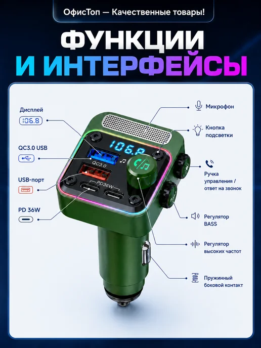 UITAETID FM трансмиттер FM модулятор с Bluetooth в машину BC91, серый, фото 5