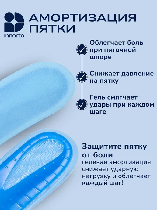 INNORTO Стельки ортопедические при пяточной шпоре, голубой, фото 2