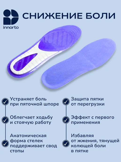 INNORTO Стельки ортопедические при пяточной шпоре, голубой, фото 3