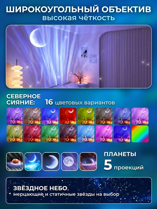 NIKSTORE Ночник проектор звездное небо с bluetooth, северное сияние, белый, фото 3