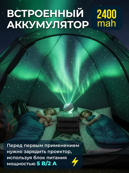 NIKSTORE Ночник проектор звездное небо с bluetooth, северное сияние, белый, фото 4