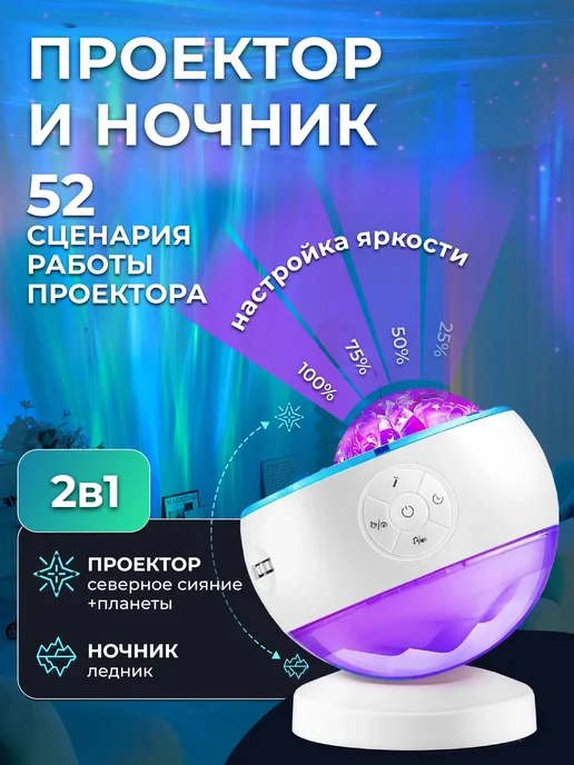 NIKSTORE Ночник проектор звездное небо с bluetooth, северное сияние, белый, фото 6