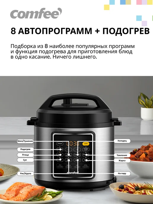 Comfee Мультиварка-скороварка CF-MC9508, 6 л, серебристый, 6 л, фото 2