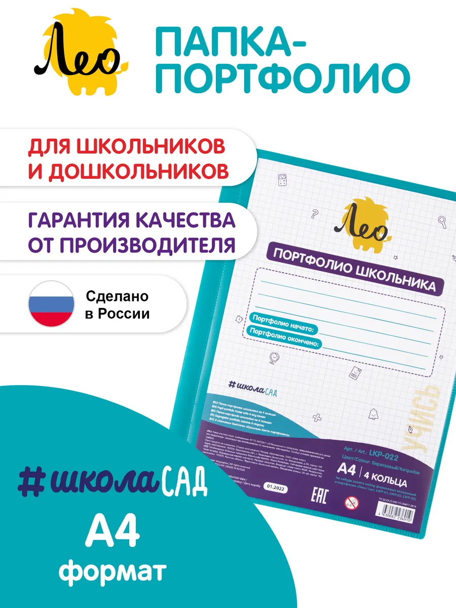 Папка портфолио школьника на 4 кольцах A4