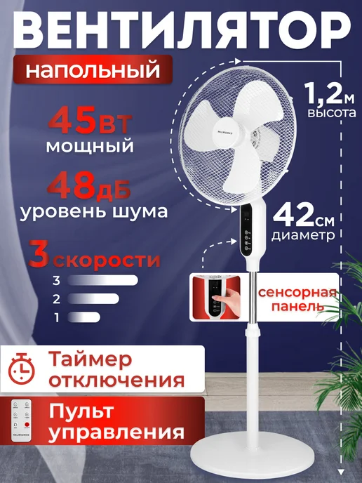 MilWorks Вентилятор напольный для дома, белый