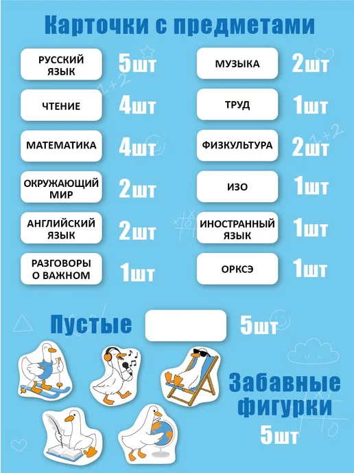 Не по годам Расписание уроков "Гусь обнимусь" - многоразовое, настенное, голубой, фото 5