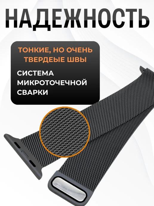SUBOSAR Ремешок для Apple Watch 42 44 45 46 49 мм миланская петля, серый, фото 4