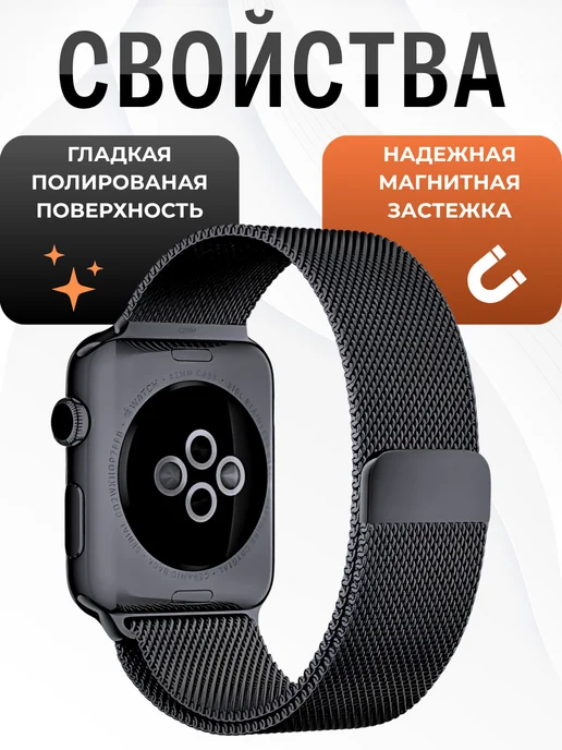 SUBOSAR Ремешок для Apple Watch 42 44 45 46 49 мм миланская петля, серый, фото 5