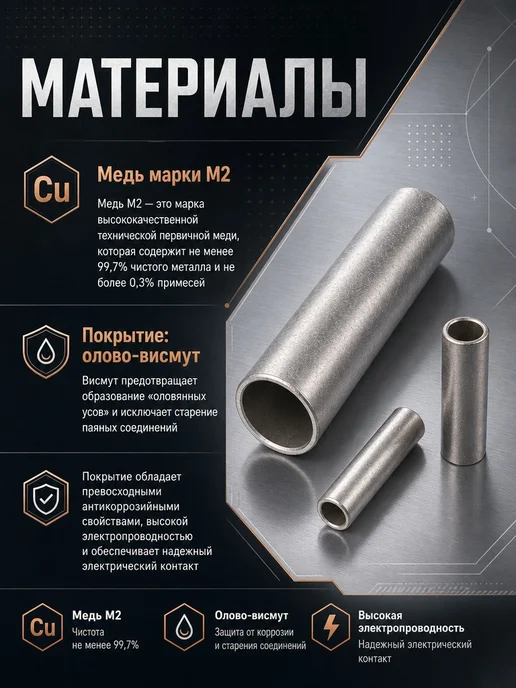 КВТ Гильза медная луженая для проводов ГМЛ 16-6 4 шт, 4 шт, фото 2