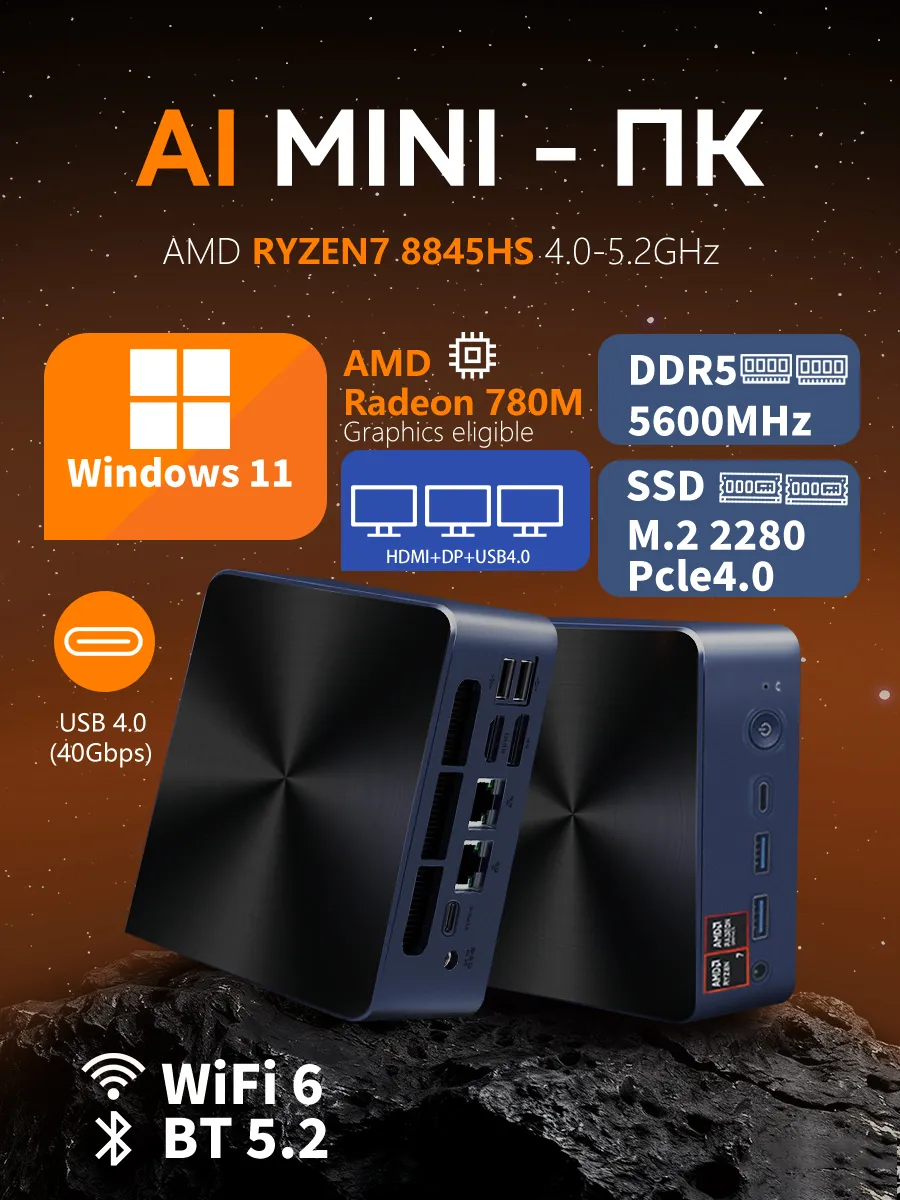 Мини-ПК N7P (AMD Ryzen 7 8845HS, RAM 0 ГБ, SSD 0 ГБ)