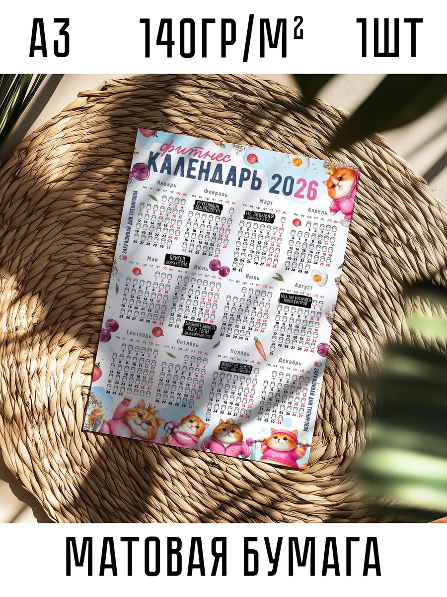 Фитнес календарь 2026 А3 30х42см 140гр/м2 1шт.