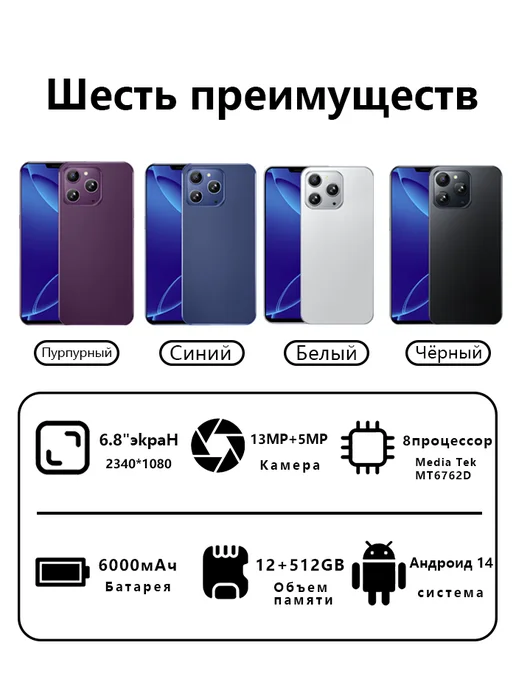 Смартфон Pro Max Pg012 12/512 ГБ, черный, фото 2