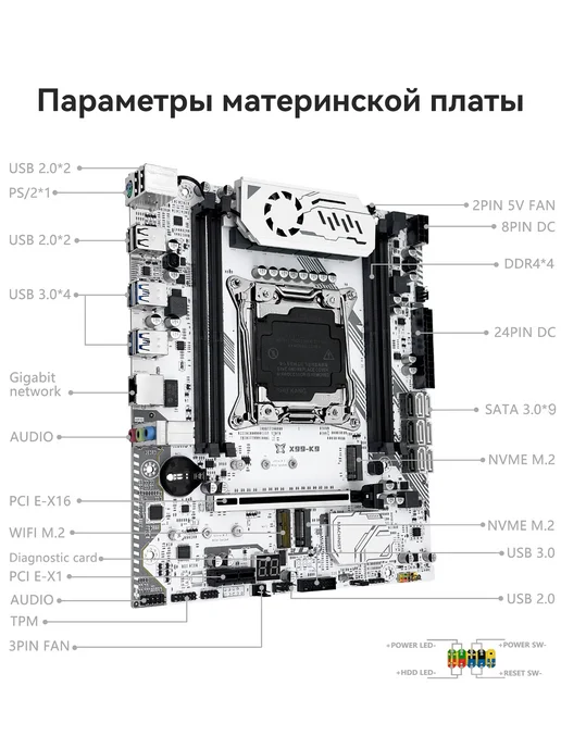 machinist k9 материнская плата ddr4 x99 к9 до 128 gb с TPM 2.0 LGA 2011-3, 4x99, 128 ГБ, фото 6