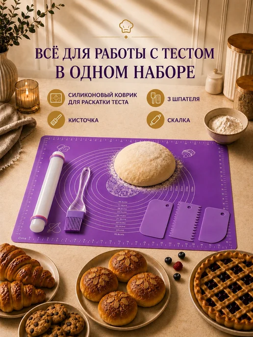 Sweetingridients Силиконовый коврик для раскатки теста, фиолетовый, фото 3