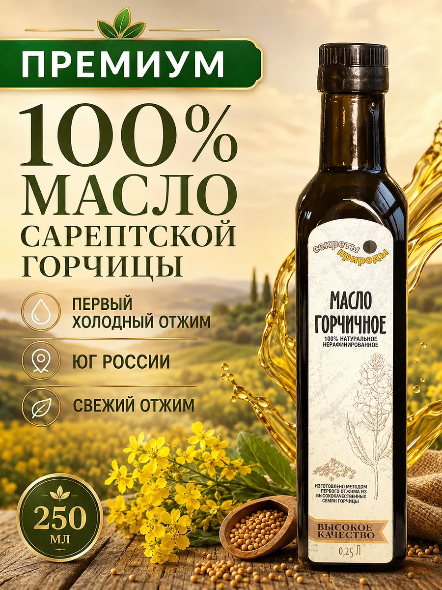 Горчичное масло Премиум нерафинированное холодного отжима