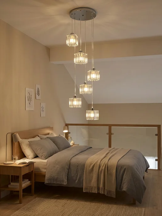 ZZ&light Подвесная люстра хром 6 ламп E27 для высоких потолков 18 м², 18 м, фото 5