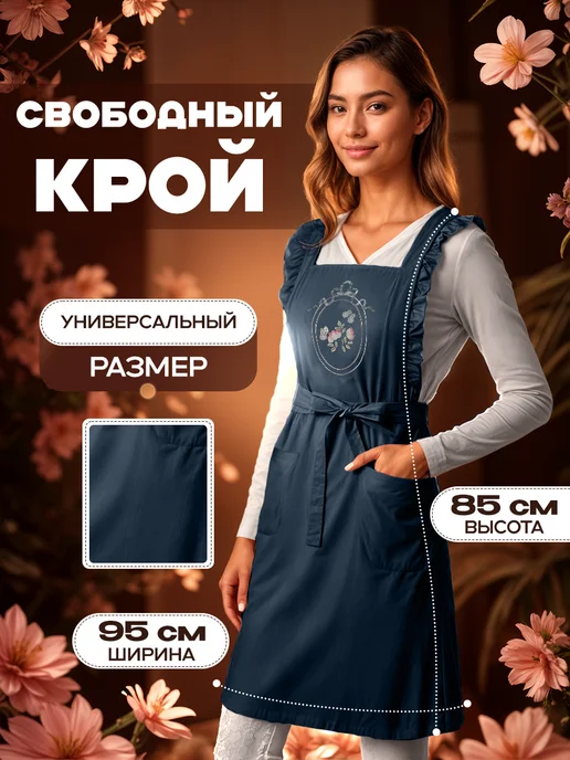 КирМакс Торг Фартук кухонный женский с вышивкой, синий, фото 2