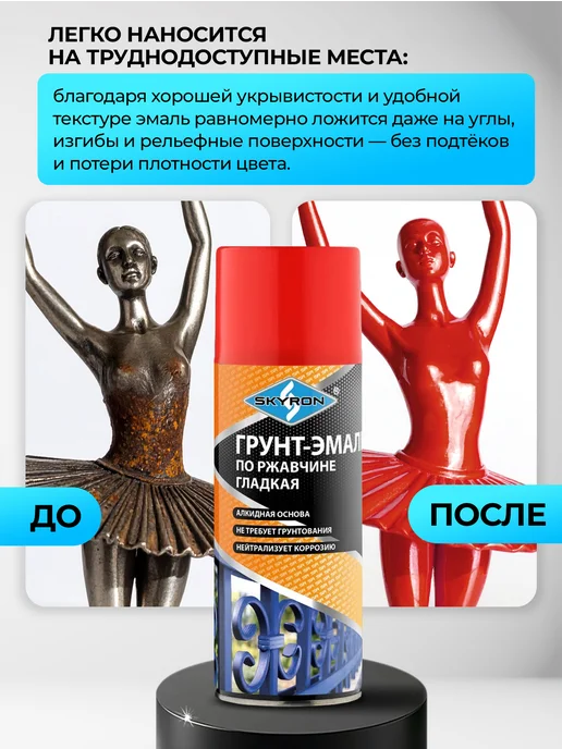 SKYRON Аэрозольная грунт-эмаль по ржавчине 3 в 1, черная, красный, фото 7
