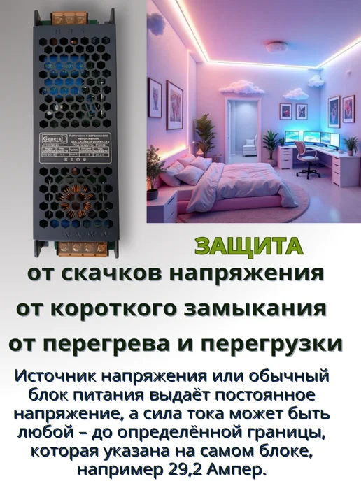GENERAL Блок питания для светодиодной ленты 12В 350Вт IP20 29.2А, 350 Вт, фото 5