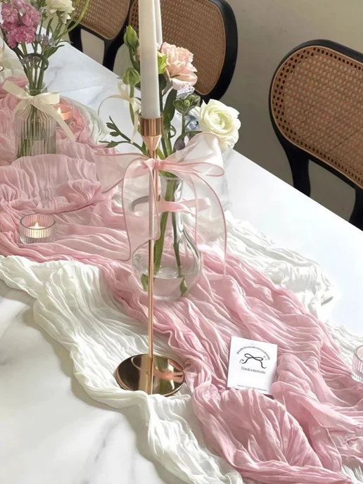 SUPER TEXTILE Скатерть дорожка на стол 90х300 тканевая, вариант, фото 2