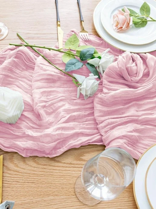 SUPER TEXTILE Скатерть дорожка на стол 90х300 тканевая, вариант, фото 6