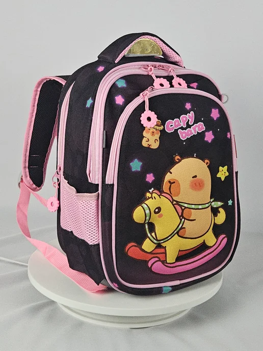 Oki Noki Рюкзак школьный портфель Капибара с пеналом 2в1 Лошадка, черный, фото 6