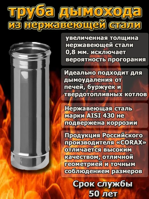 Corax трубы дымохода 115 мм. (0,25 метра), 0,5 м, фото 3