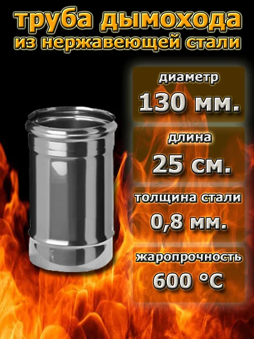 Corax трубы дымохода 130 мм. (1 метр), 0,25 м