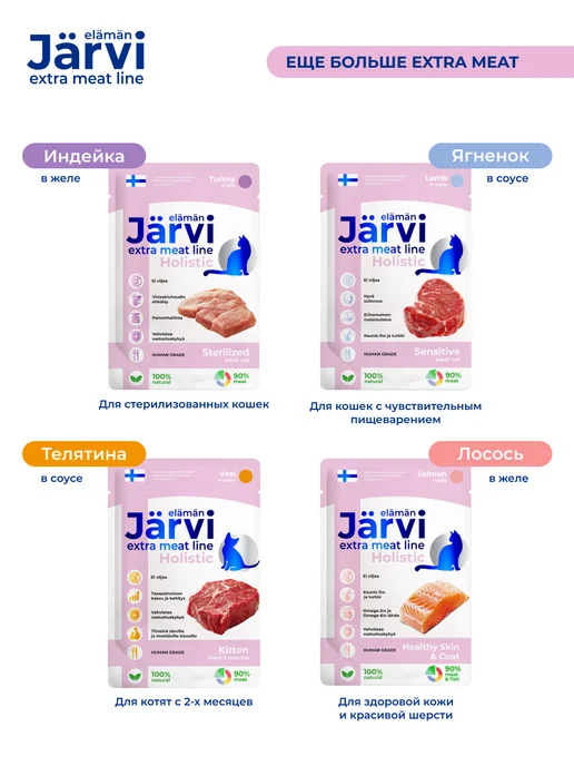 Jarvi elaman Комбо-набор мясные волокна для кошек, 50 г х 9 шт, 50 г, 12 шт, фото 7