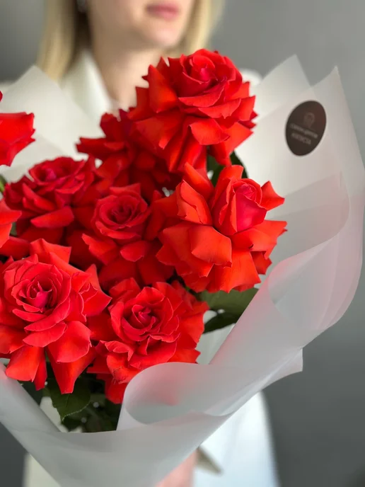Капуста Flowers Букет живых цветов из красных французских роз 9 штук, красный, фото 3