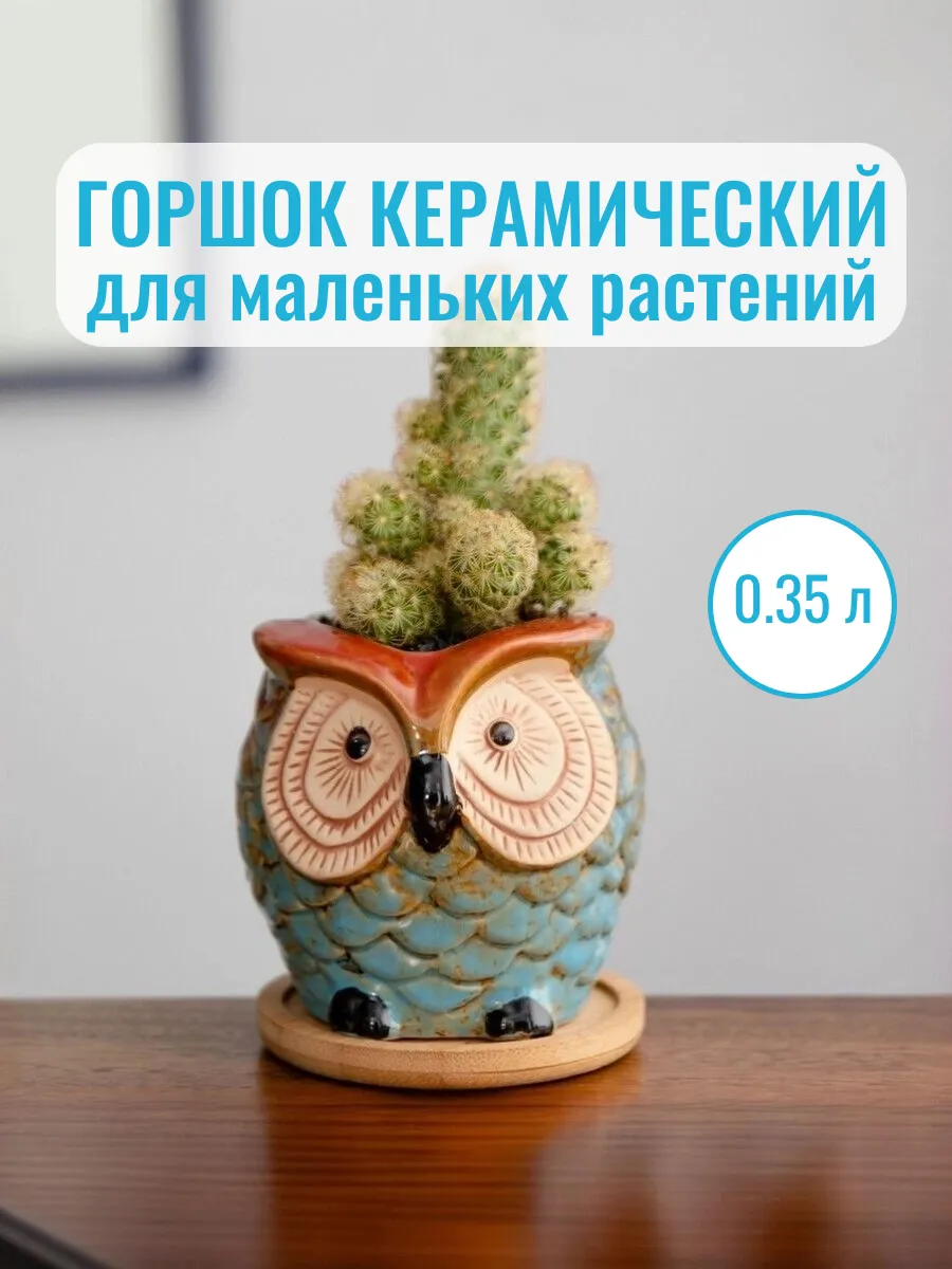 Горшок для цветов керамика с поддоном Сова, h8.5x9см