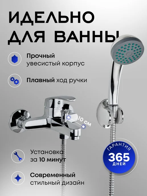 RAFTAQUA Смеситель для ванны с душем с коротким изливом, серый, фото 2