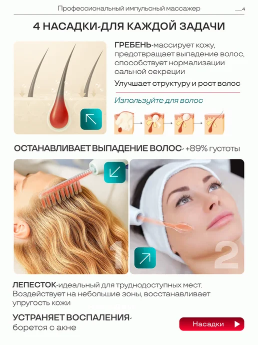UrbanBox Дарсонваль массажер для волос и лица с 4 насадками, белый, фото 4