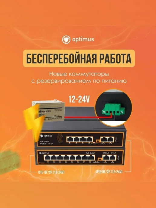 Optimussecurity Коммутатор Optimus U1E-8F 2F (12-24V), вариант, фото 2