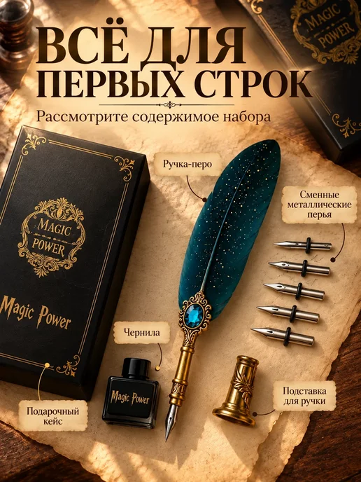 Ручка-перо для каллиграфии винтажный подарочный набор, синий, фото 3