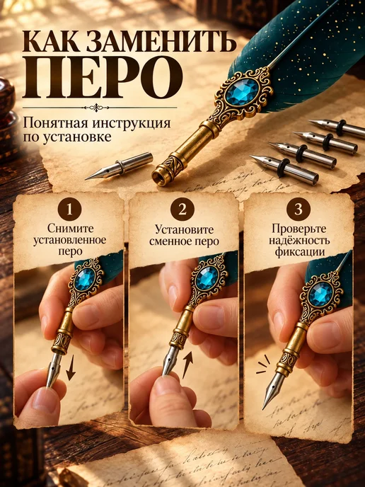 Ручка-перо для каллиграфии винтажный подарочный набор, синий, фото 5